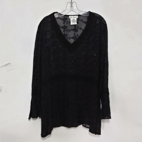 ULLA POPKEN EMBROIDERED SEQUINED SEMI SHEER BLOUSE 16/18 - Picture 1 of 9
